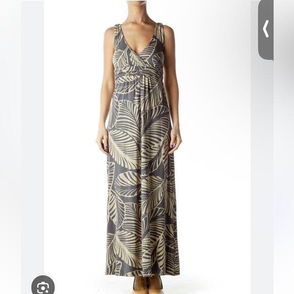 Boden Gray Lead Print Sleevesless Maxi Dress Size 6 Long